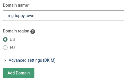 Mailgun add domain screenshot