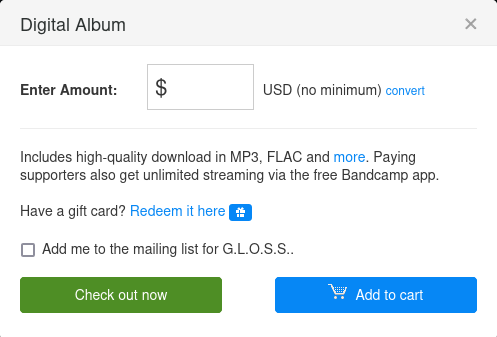 Bandcamp's paid download dialogue